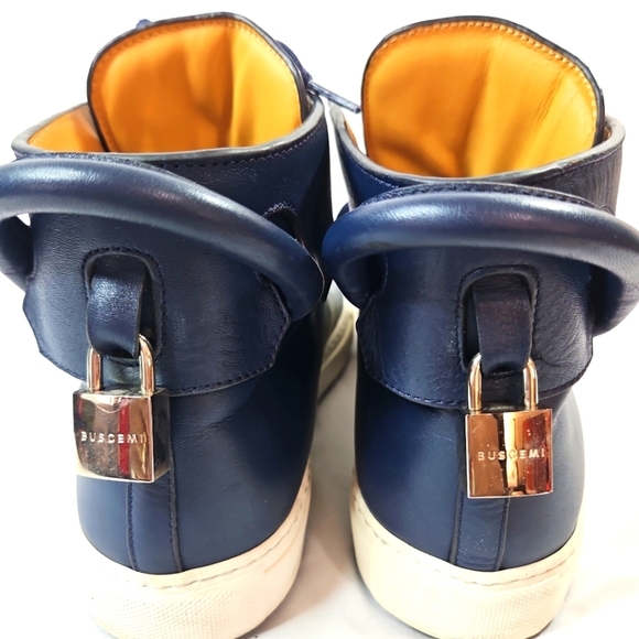 Buscemi Navy Blue Italian Leather Hi Top Sneakers With Padlock Size 40/US 7 - Picture 7 of 9